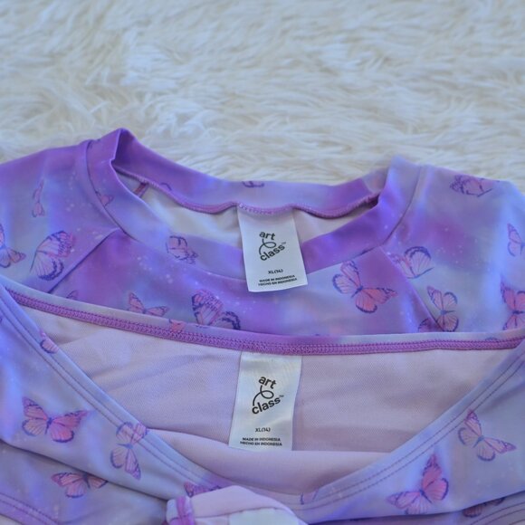 Art Class Girls Three Piece Bathing Suit Purple W/ Flower Size XL 14 - Picture 3 of 4